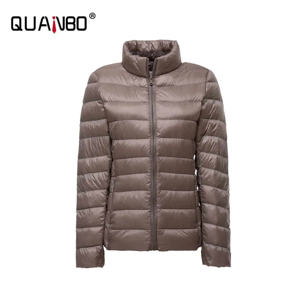 Women's Lightweight Packable Short Puffer Jacket in Khaki