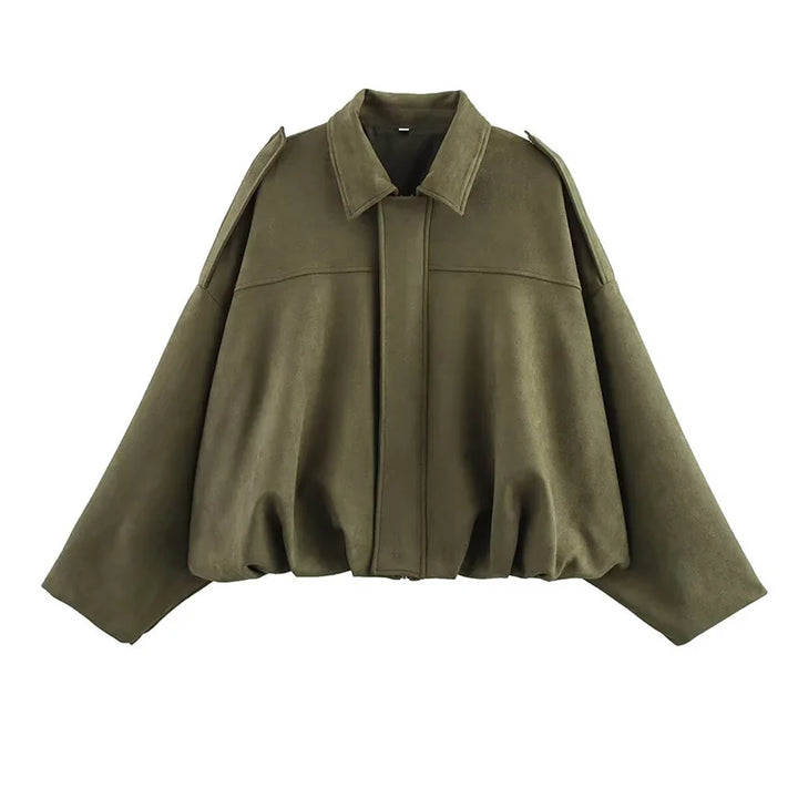 Women's Bomber Jacket, Turn Down Collar Loose Vintage Fall Coat
