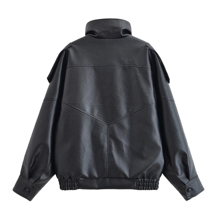 Women's Faux Leather Jacket, Pebble Grain Moto Biker Coat