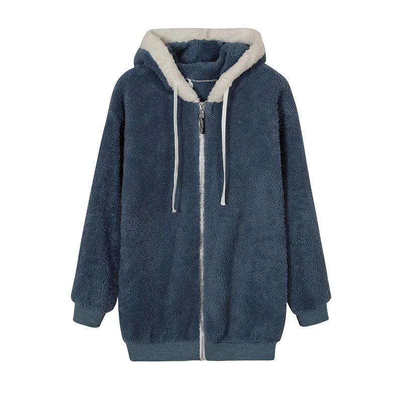 Women's Fleece Jacket, Hooded Full Zip Warm Winter Coat Plus Size