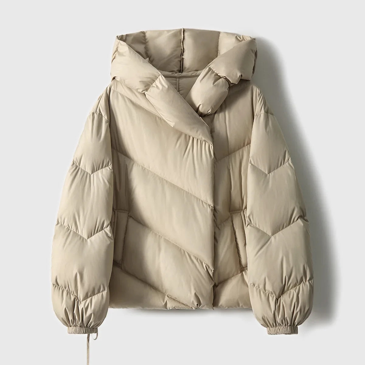 Women's Cropped Down Puffer Jacket with Chevron Quilting, view 12