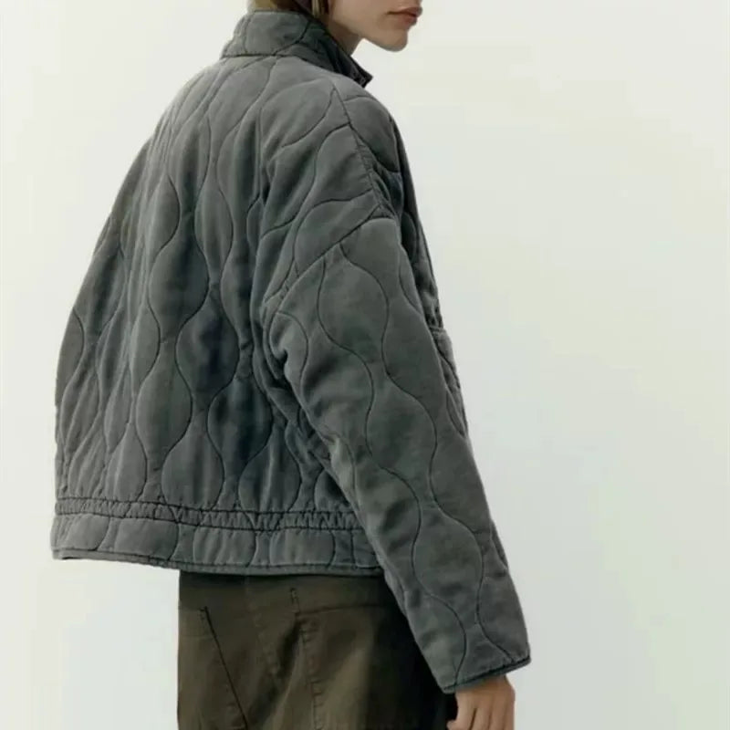 Women's Quilted High-Collar Jacket with Large Pockets, view 3