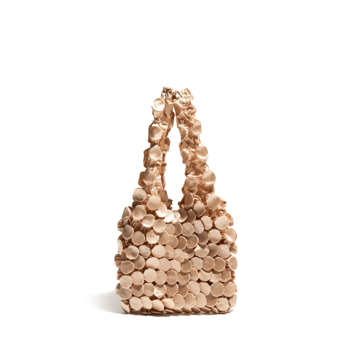 Women's Ruched Nylon Bubble Tote Bag in Beige