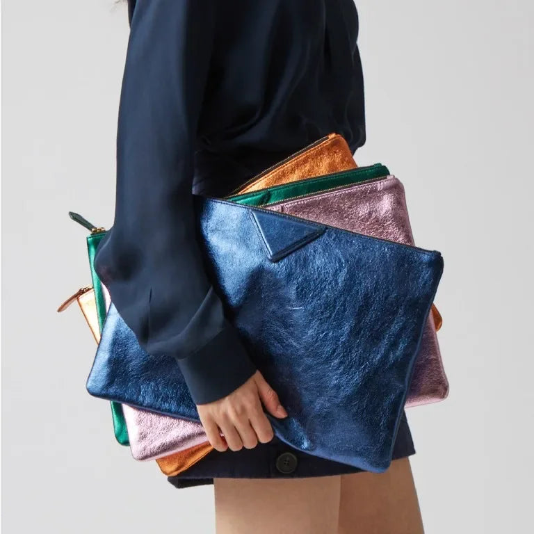 Women's Metallic Evening Clutch Bag in Blue