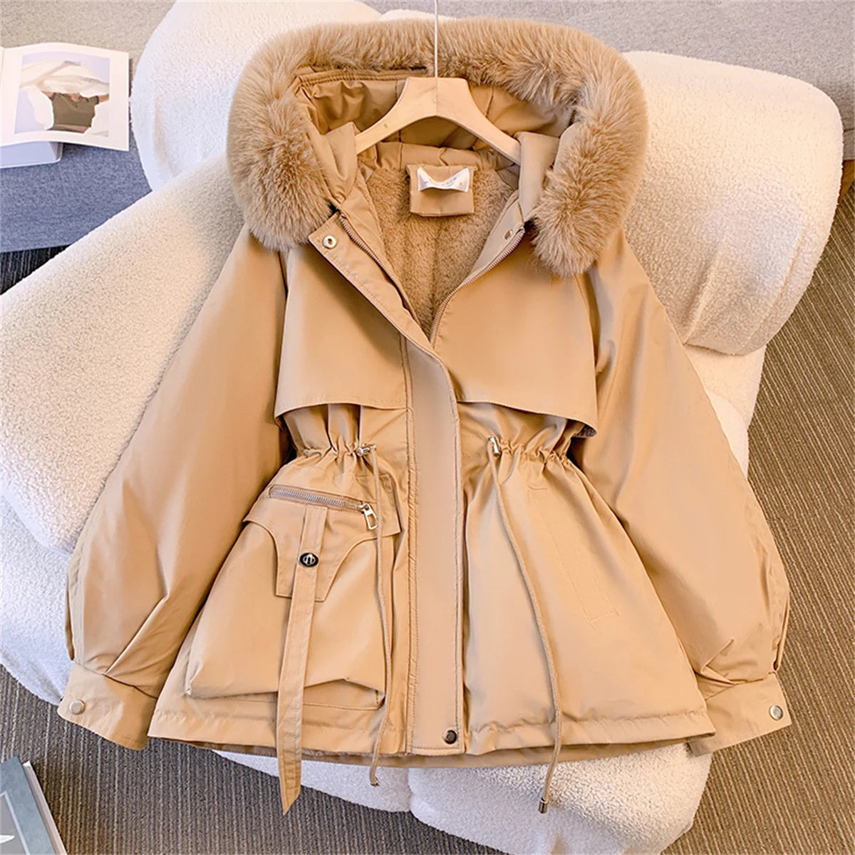 Women's Hooded Drawstring-Waist Puffer Jacket