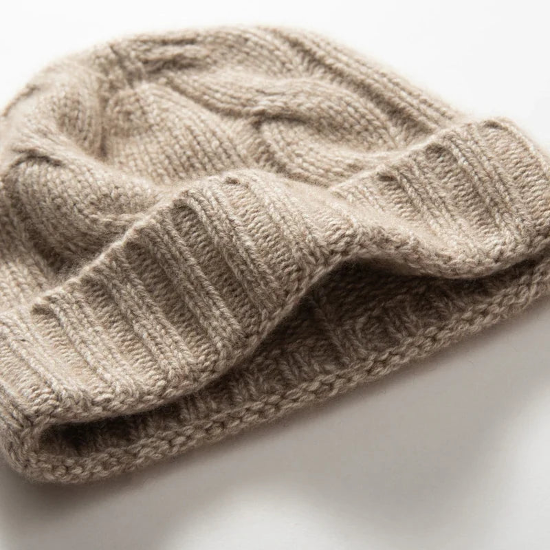 Women's Chunky Cable Cashmere Beanie with Ribbed Cuff, view 25