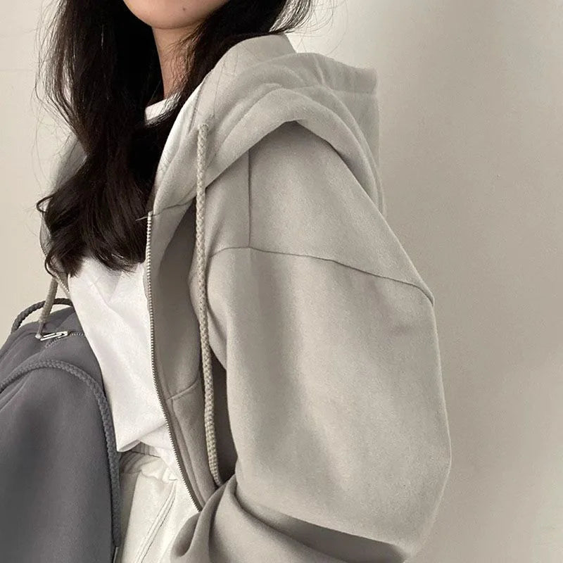 Women's Cropped Zip Up Hoodie, Casual Streetwear Hooded Sweatshirt Jacket