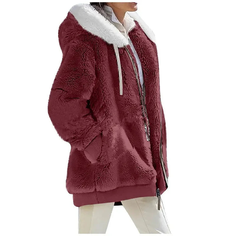 Women's Fleece Jacket, Hooded Zip Up Soft Sherpa Winter Coat