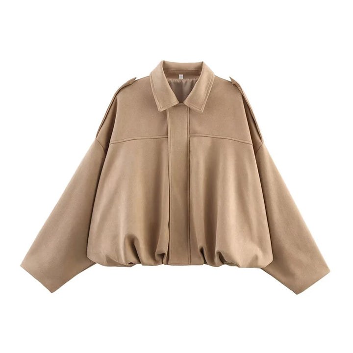 Women's Bomber Jacket, Turn Down Collar Loose Vintage Fall Coat