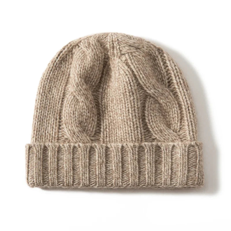 Women's Chunky Cable Cashmere Beanie with Ribbed Cuff, view 34