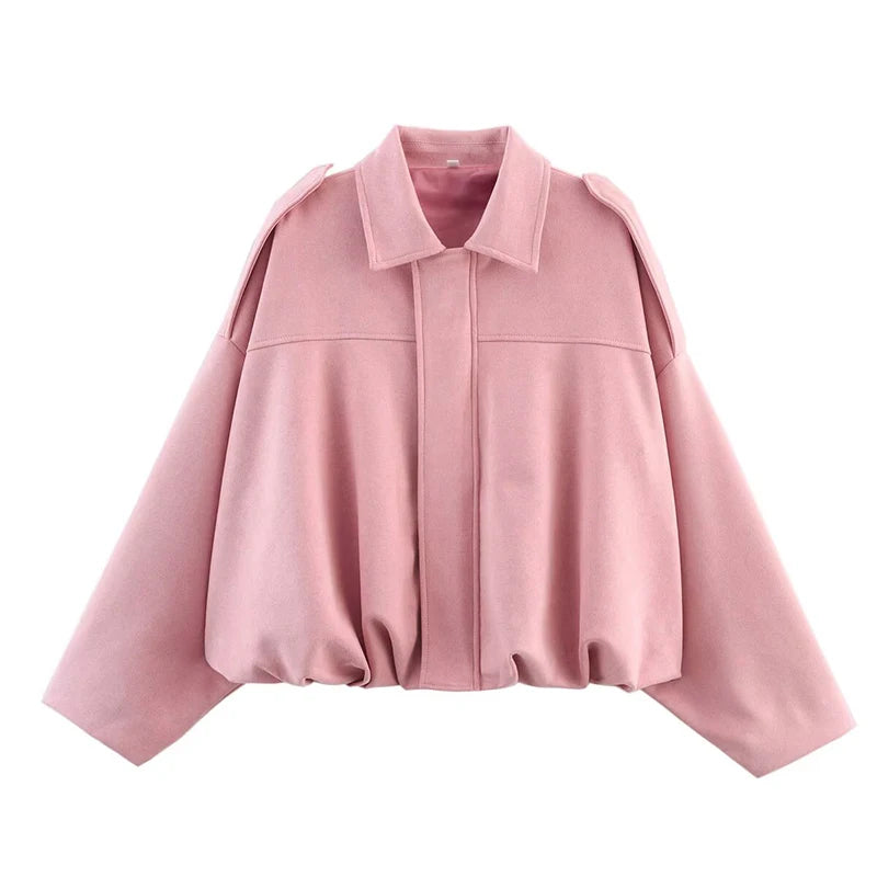 Women's Bomber Jacket, Turn Down Collar Loose Vintage Fall Coat