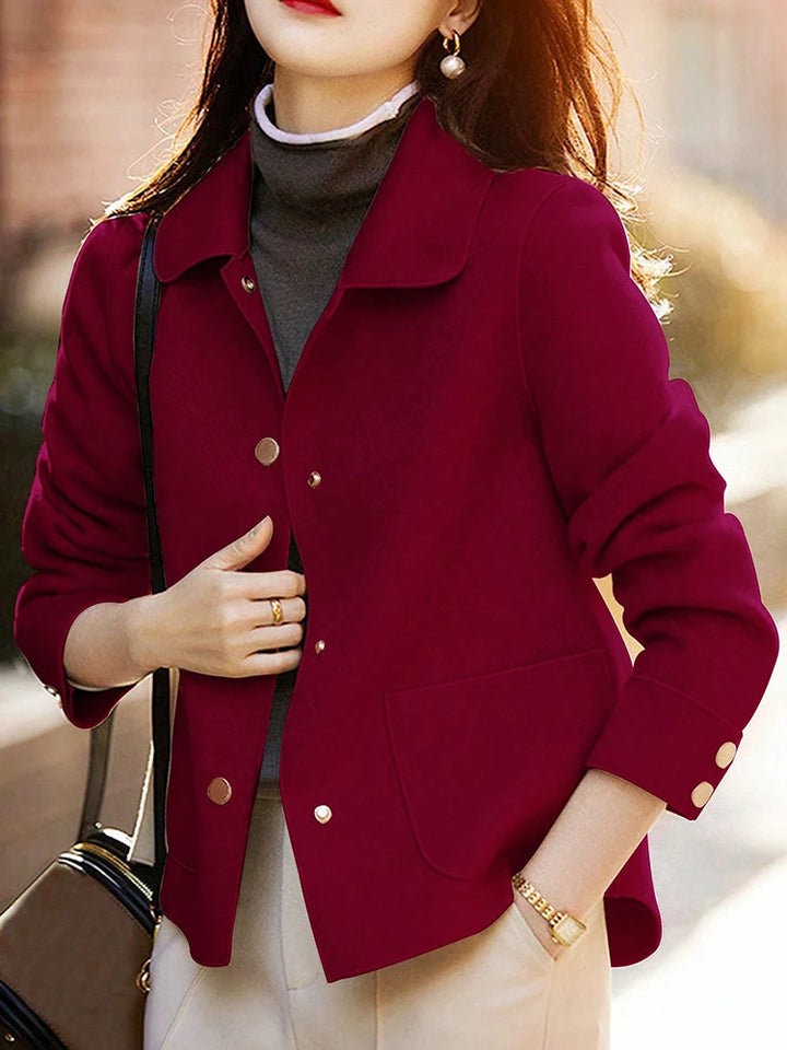 Women's Short Wool Blend Coat, Button Up Warm Winter Overcoat Plus Size