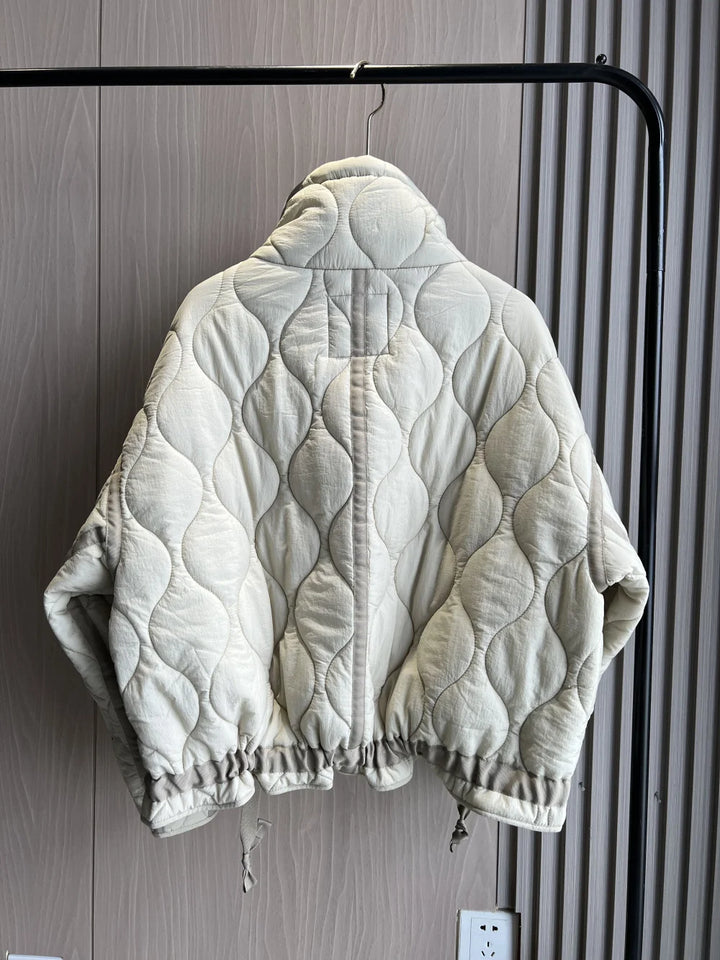 Women's Quilted Jacket, Drawstring High Neck Padded Coat with Pockets