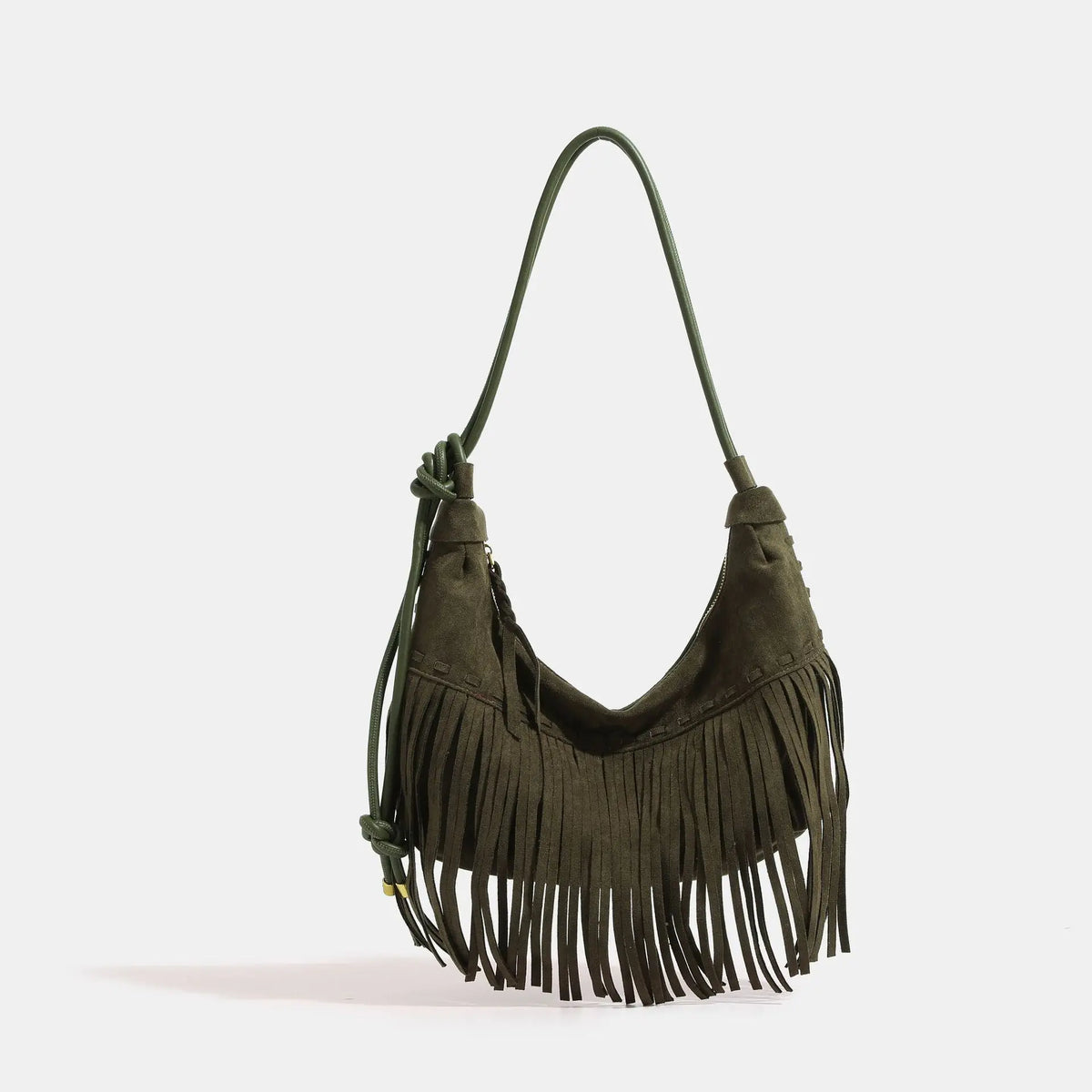 Women's Boho Suede-Look Fringe Shoulder Bag in Pine