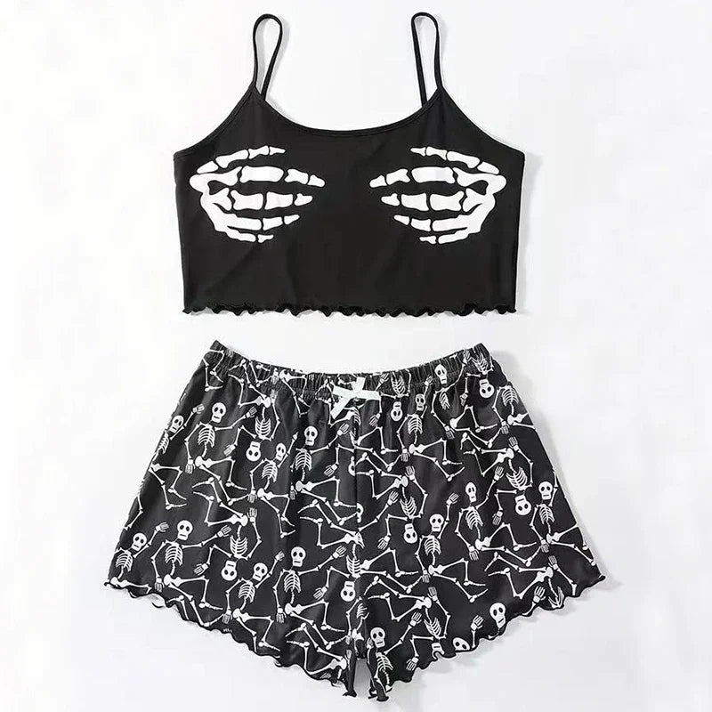 Shadow Skull Halloween Pajama Set for Women
