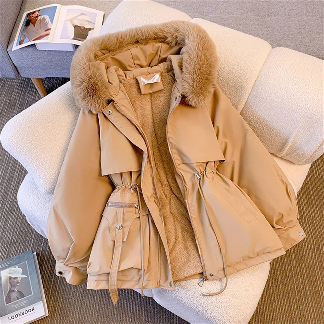 Women's Puffer Jacket, Hooded Drawstring Padded Zip Up Winter Parka