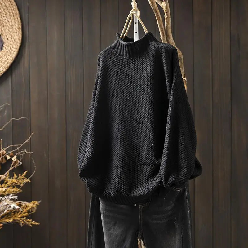 Women's Mock Neck Sweater, Ribbed Knit Long Sleeve Pullover
