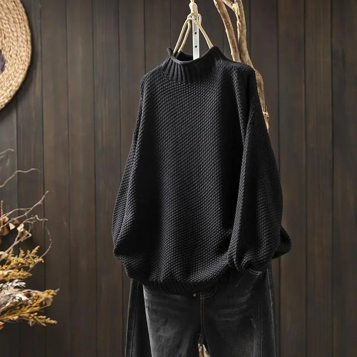Women's Mock Neck Sweater, Ribbed Knit Long Sleeve Pullover