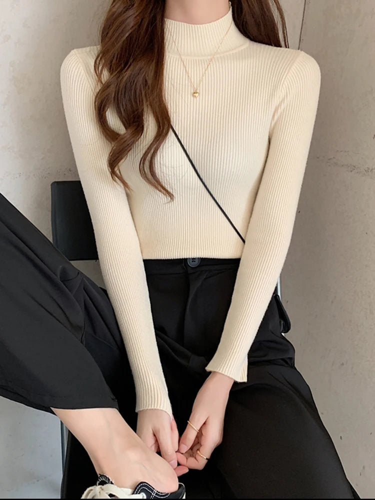 Women's Mock Neck Sweater, Slim Fit Knit Pullover Basic Top