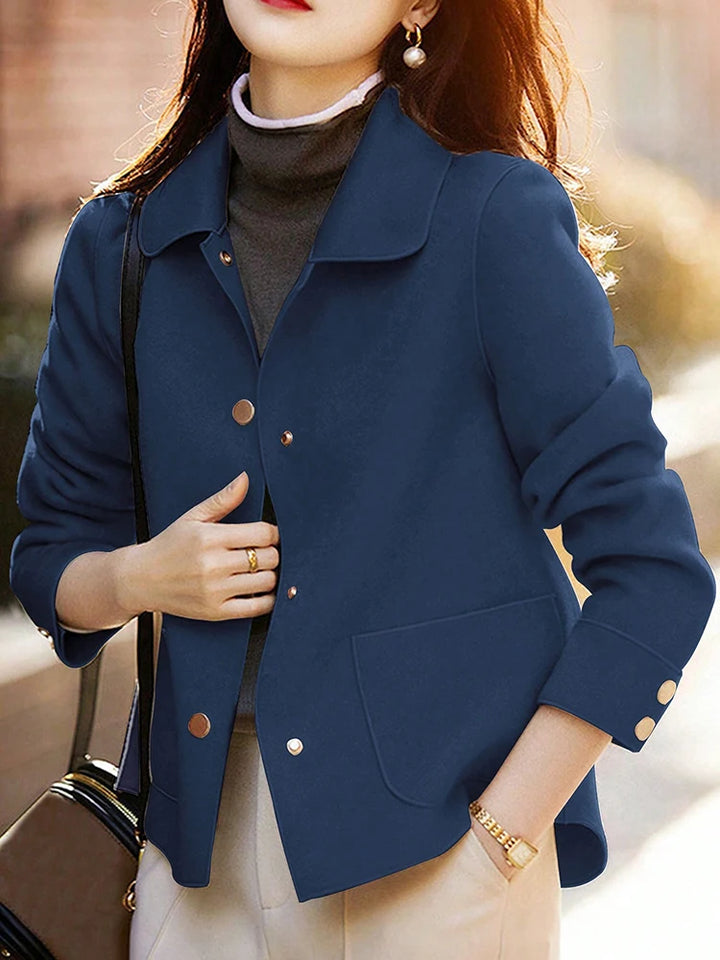 Women's Short Wool Blend Coat, Button Up Warm Winter Overcoat Plus Size