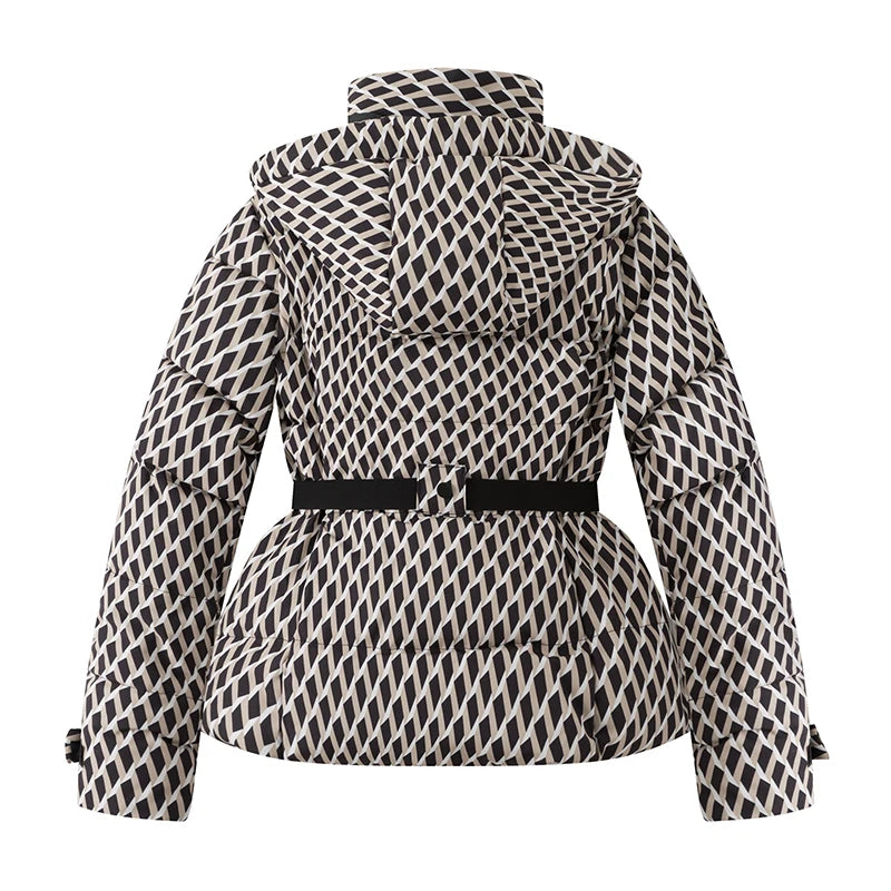 Women's Belted Hooded Puffer Parka with Pockets, view 3