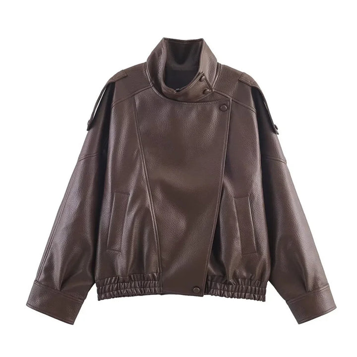 Women's Faux Leather Jacket, Pebble Grain Moto Biker Coat