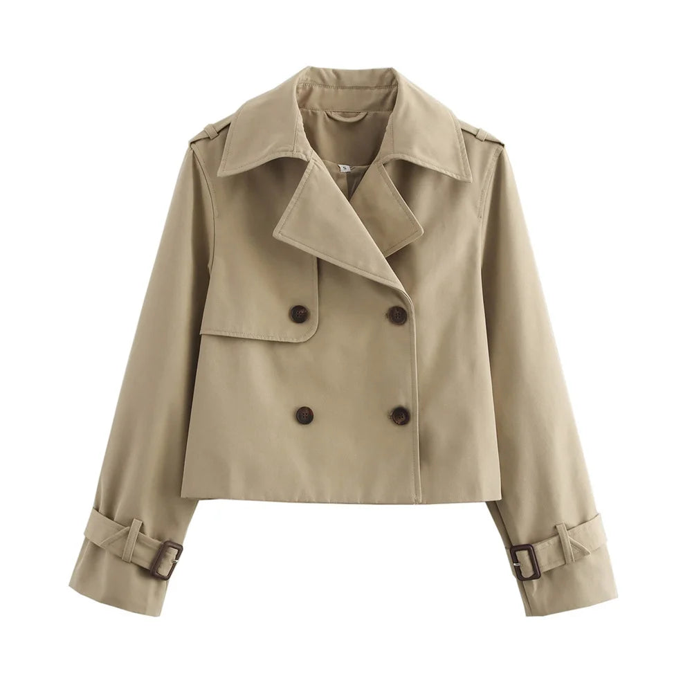 Women's Trench Coat, Vintage Cropped Double Breasted Fall Jacket