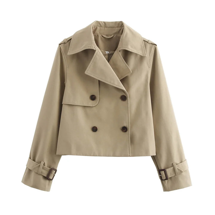Women's Trench Coat, Vintage Cropped Double Breasted Fall Jacket