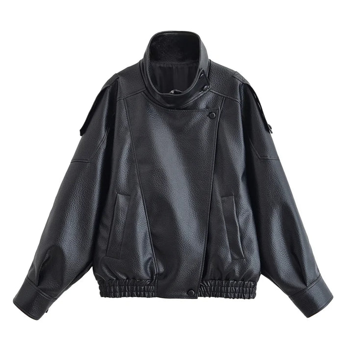 Women's Faux Leather Jacket, Pebble Grain Moto Biker Coat