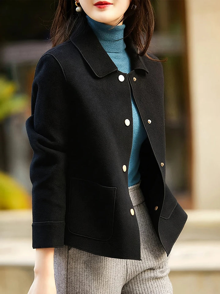 Women's Short Wool Blend Coat, Button Up Warm Winter Overcoat Plus Size