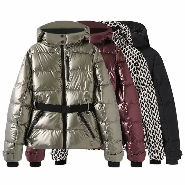 Women's Winter Coat, Hooded Belted Padded Puffer Parka with Pockets