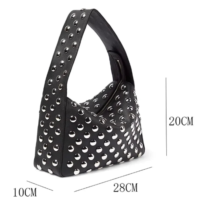 Women's Black Studded Faux Leather Top Handle Bag, view 6