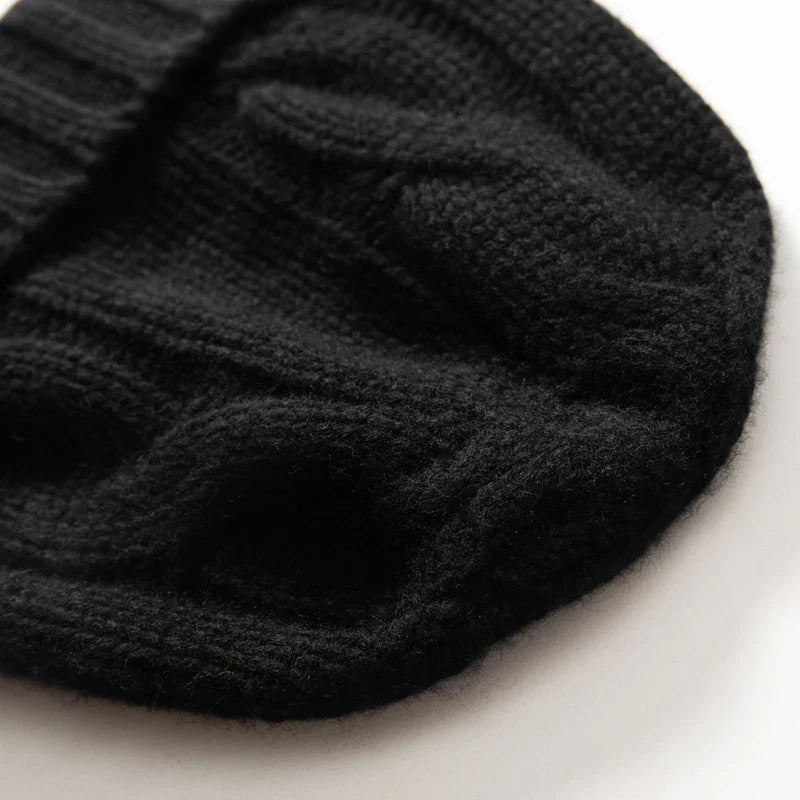Women's Chunky Cable Cashmere Beanie with Ribbed Cuff, view 32