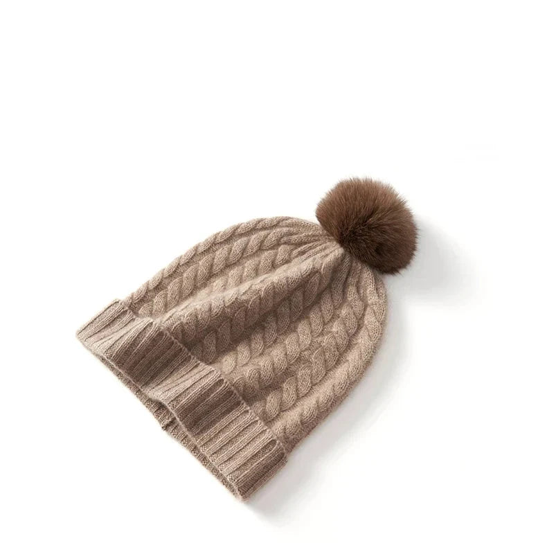 Women's Soft Knit Cashmere Beanie with Pom-Pom, view 7