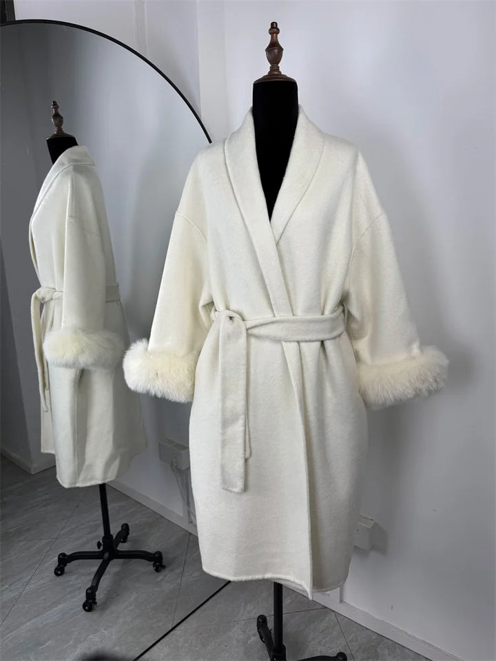 Women's Wool Coat, Double Sided Short Overcoat with Collar Detail