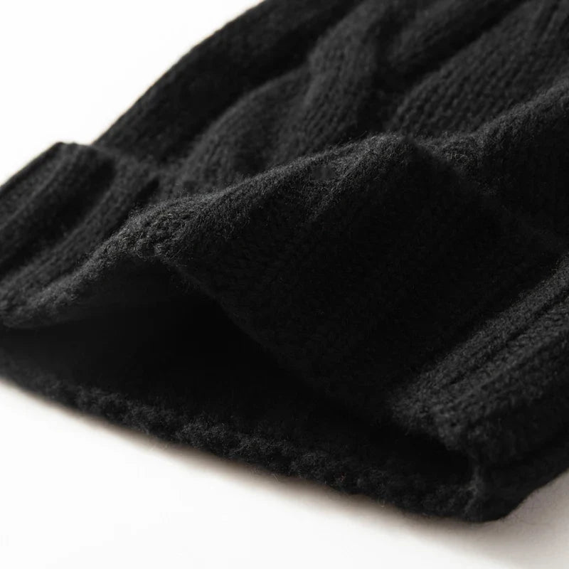 Women's Chunky Cable Cashmere Beanie with Ribbed Cuff, view 33