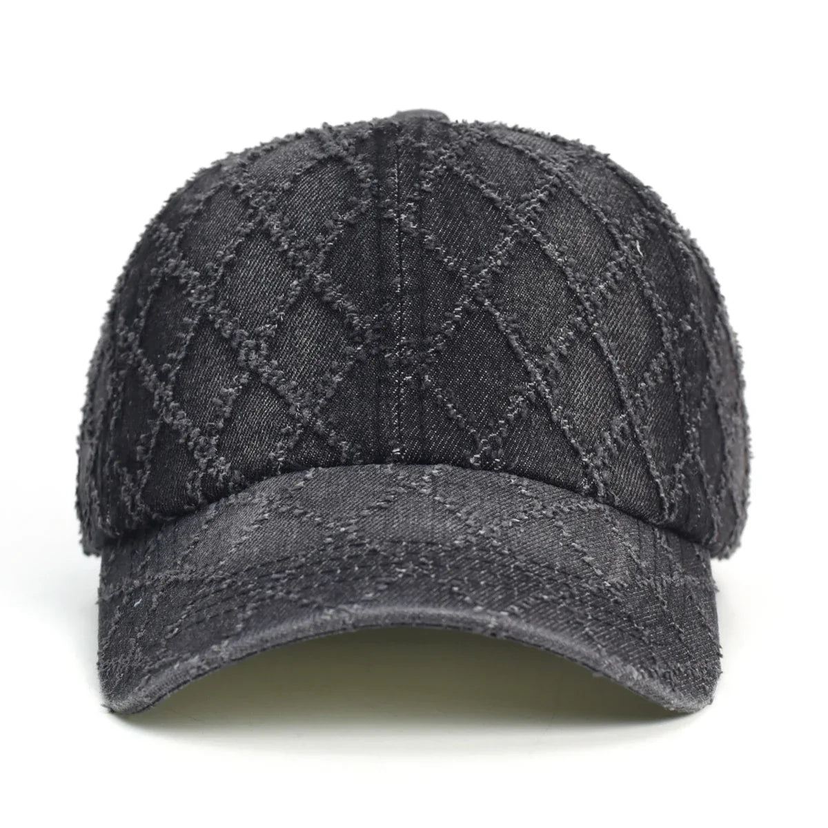 Women's Quilted Denim Baseball Cap with Frayed Edges, view 15