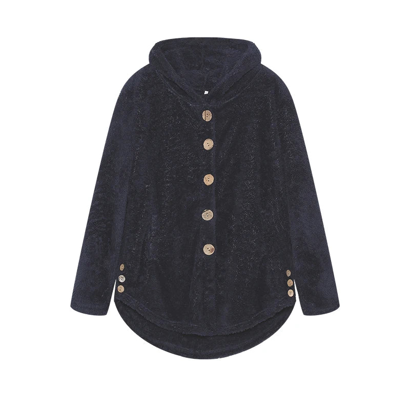 Women's Two-Piece Pleated Print Shirt and Faux Fur Coat Set in Navy Blue