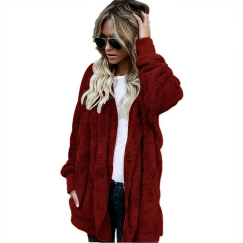 Women's Oversized Hooded Sherpa Cardigan Coat, view 3