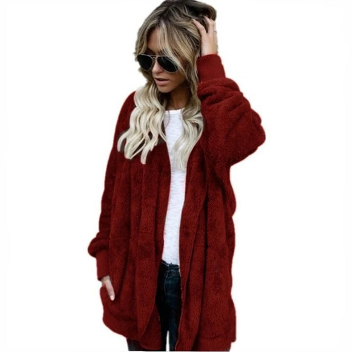 Women's Fleece Jacket, Oversized Hooded Sherpa Cardigan Coat