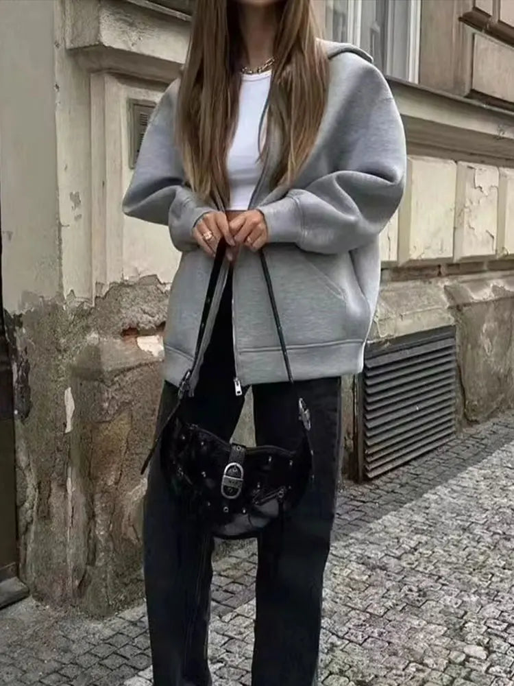 Women's Oversized Zip-Up Hoodie with Pockets