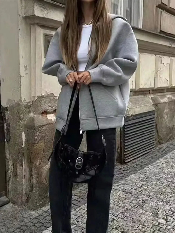 Women's Zip Up Hoodie, Oversized Fleece Sweatshirt Jacket with Pockets