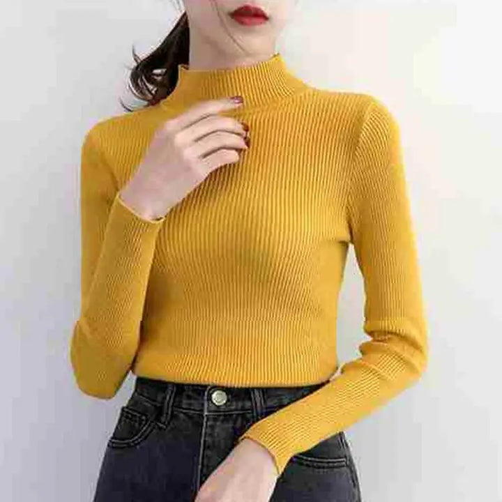 Women's Mock Neck Sweater, Slim Fit Knit Pullover Basic Top