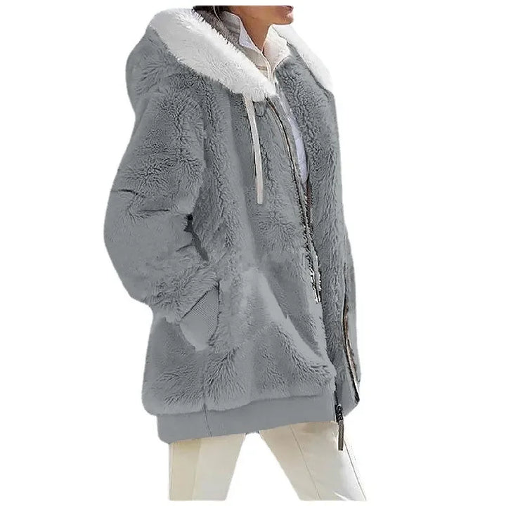 Women's Fleece Jacket, Hooded Zip Up Soft Sherpa Winter Coat