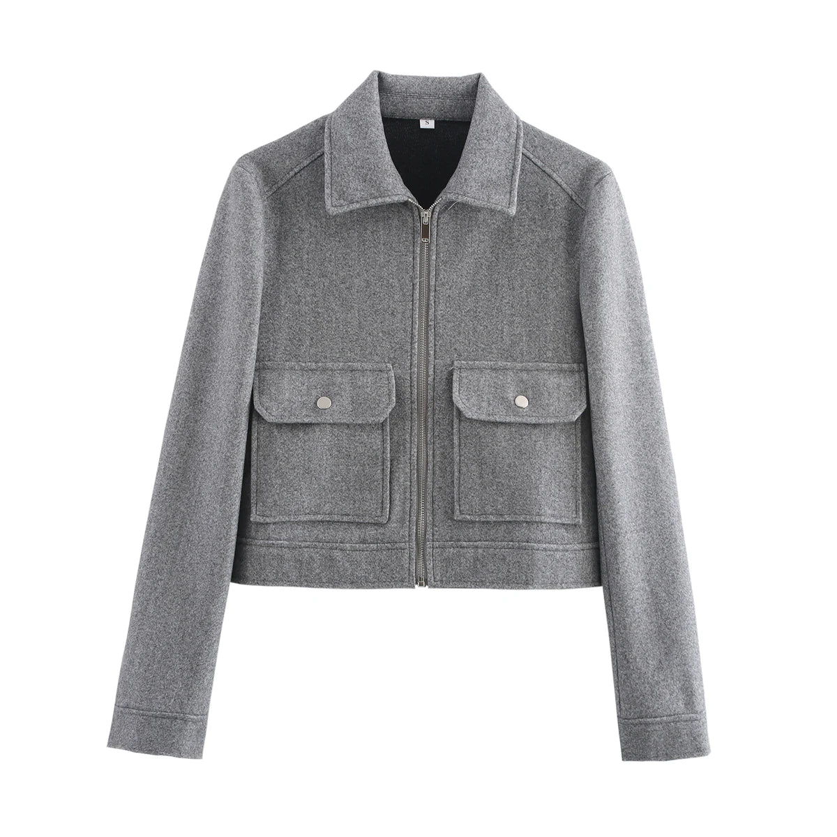 Women's Short Zip-Up Jacket with Side Pockets in Gray