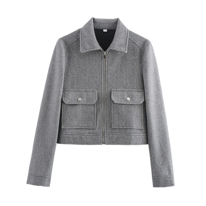 Women's Short Zip Up Jacket, Winter Pocket Coat Elegant Outerwear