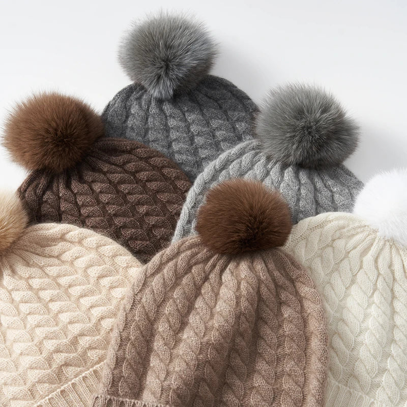 Women's Soft Knit Cashmere Beanie with Pom-Pom, view 2