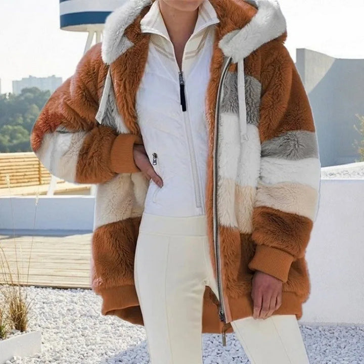 Women's Fleece Jacket, Oversized Plush Hooded Zip Up Winter Coat