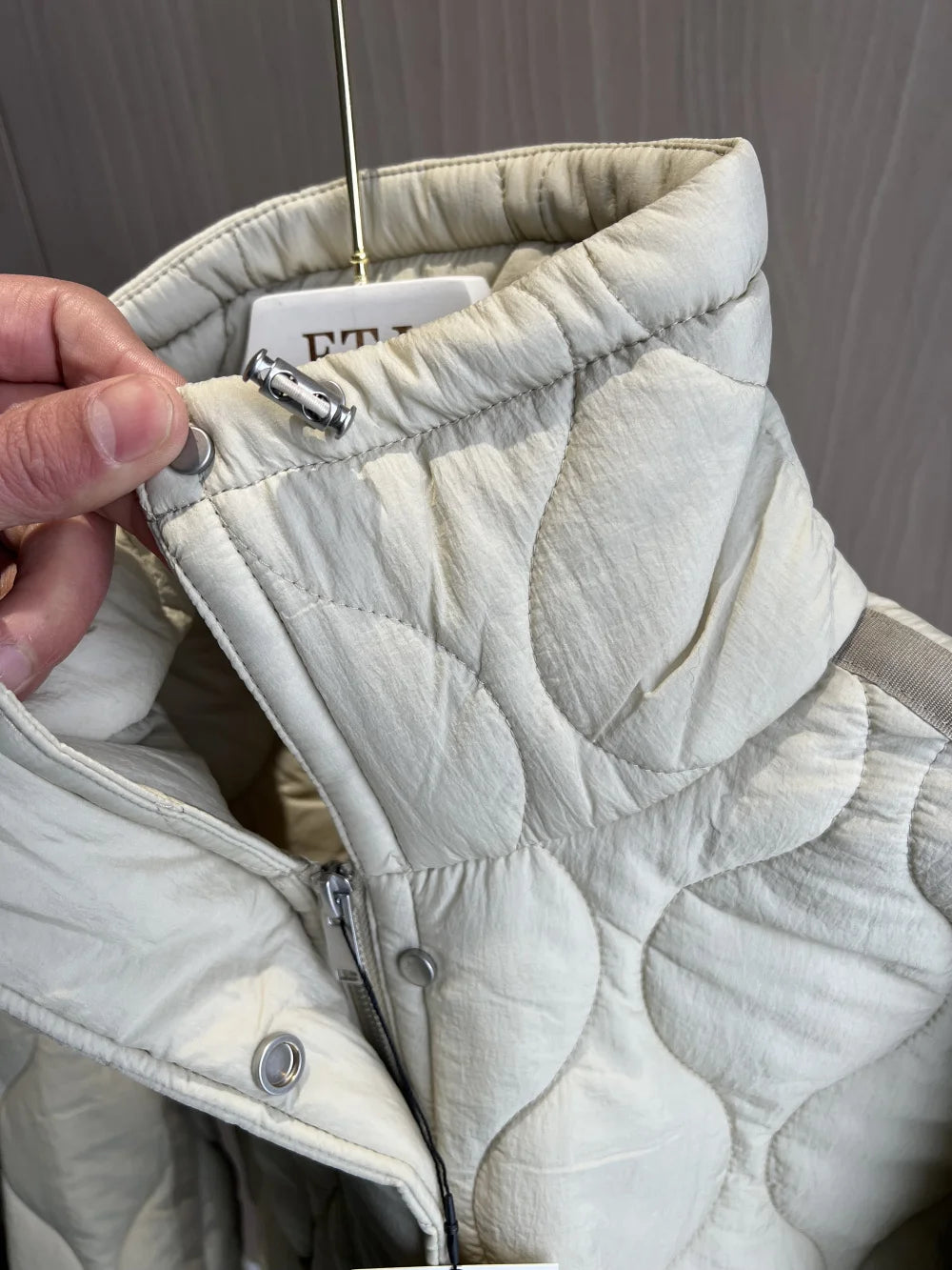 Women's Quilted Drawstring Waist Jacket with High Neck, view 4