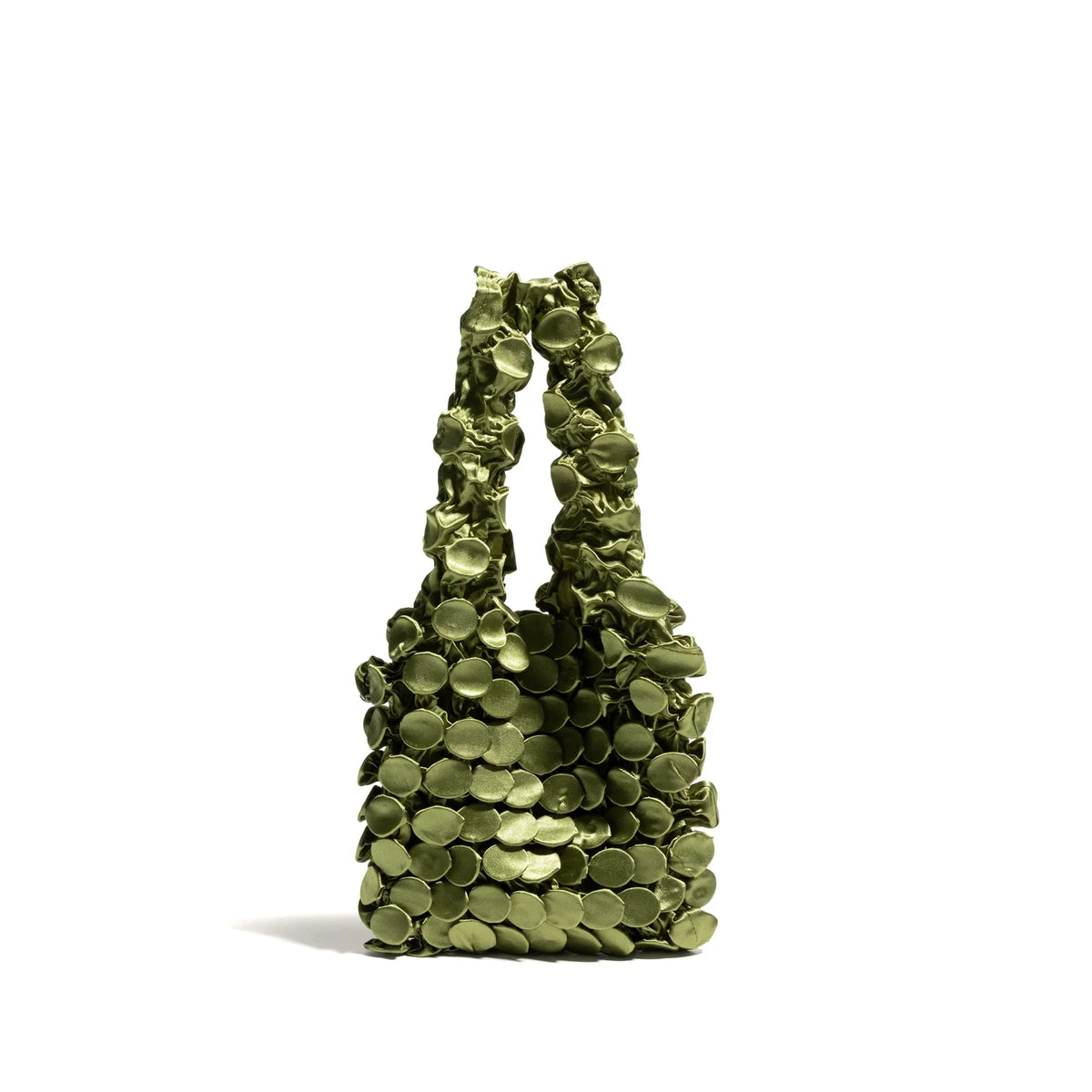 Women's Ruched Nylon Bubble Tote Bag in Olive